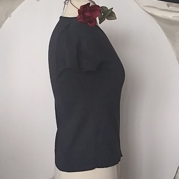 Short Sleeve Sweater Women's T Shirt Style V Neck Body Con Soft Charcoal size S - Picture 3 of 9